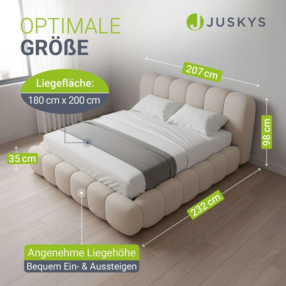 Juskys Čiužinys su apmušalais Catania 180x200 cm kreminės spalvos
