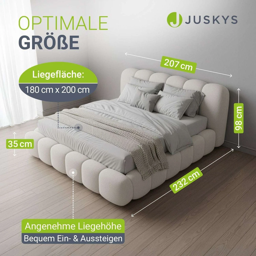 Juskys Čiužinys su apmušalais Catania 180x200 cm kreminės spalvos