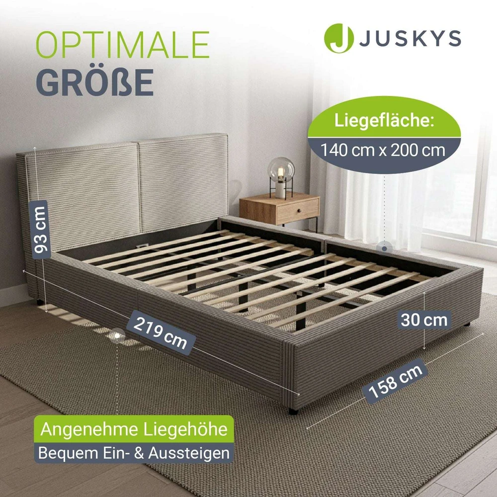 Juskys Čiužinys aptrauktas lova Salerno 140x200 cm taupe