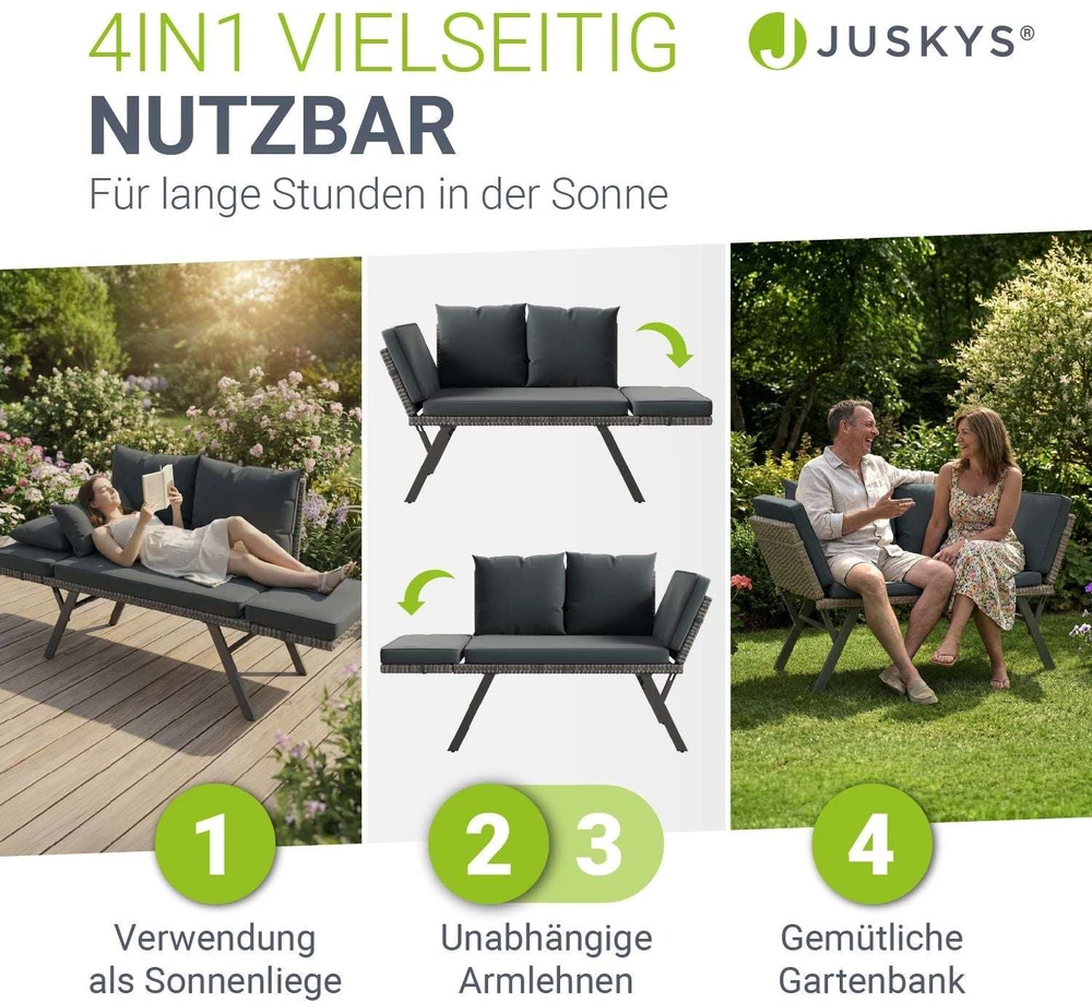 Juskys Daugiafunkcinė suoliukas Calvia 132x62x84 cm pilkai margas/pilkas