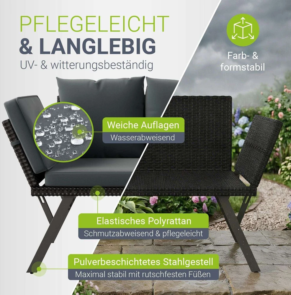 Juskys Daugiafunkcinė suoliukas Calvia 132x62x84 cm juoda/pilka