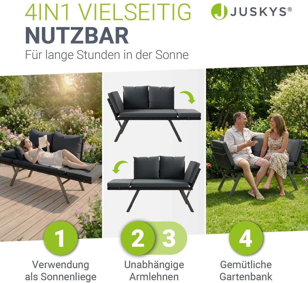 Juskys Daugiafunkcinė suoliukas Calvia 132x62x84 cm juoda/pilka