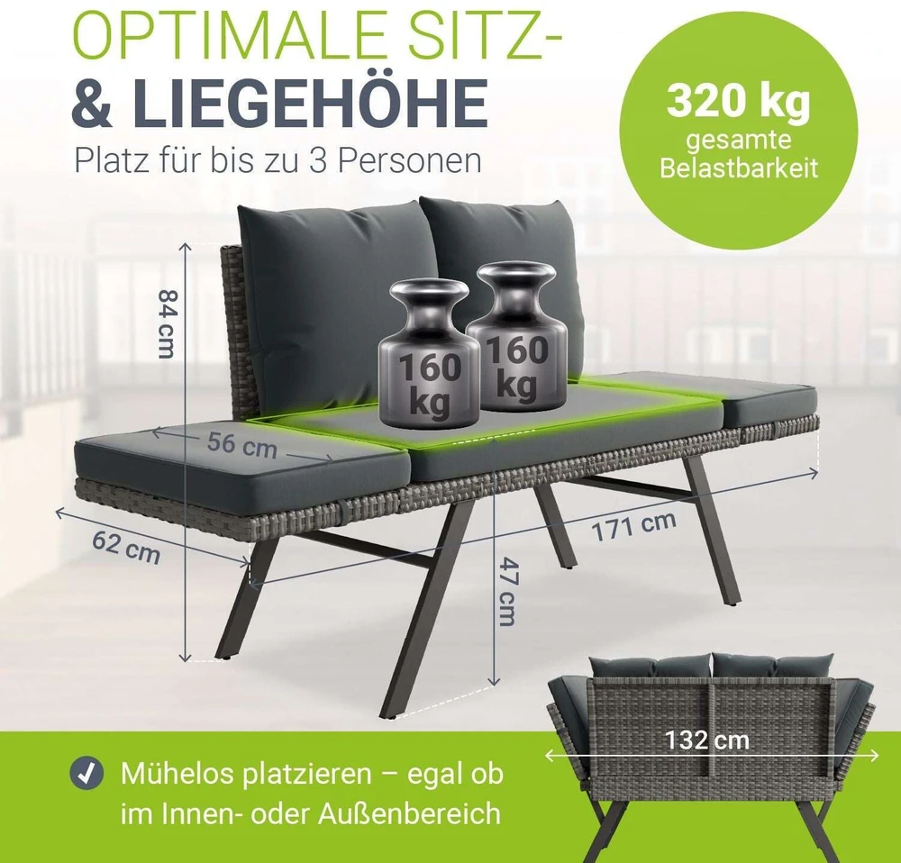 Juskys Daugiafunkcinė suoliukas Calvia 132x62x84 cm pilkai margas/pilkas