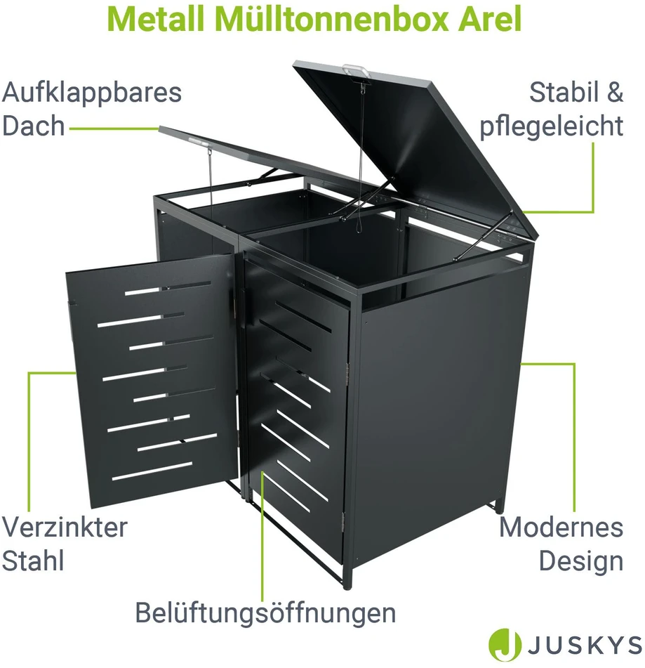 Juskys Dėžė šiukšlių konteineriams Homestar Arel 2 vnt. 136x120x80 cm antracito spalvos