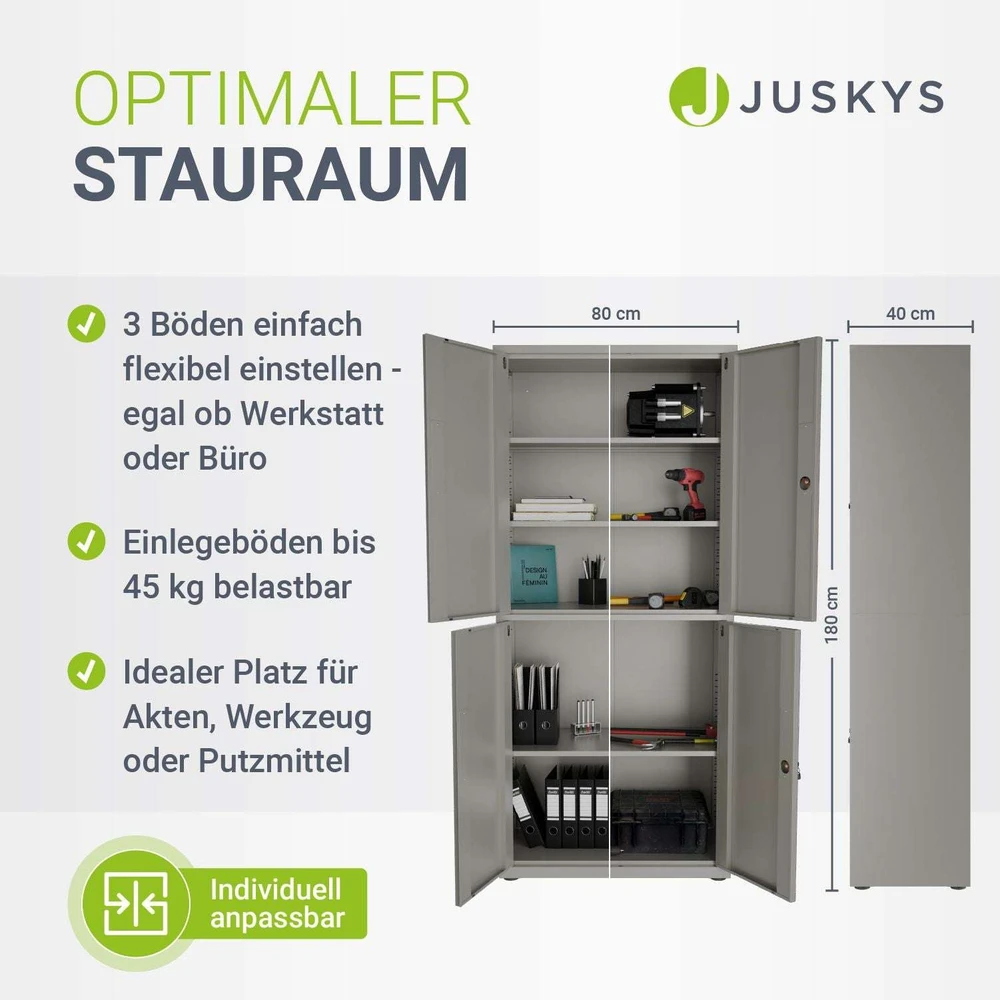 Juskys Dokumentų spintelė 180x80x40 cm šviesiai pilka