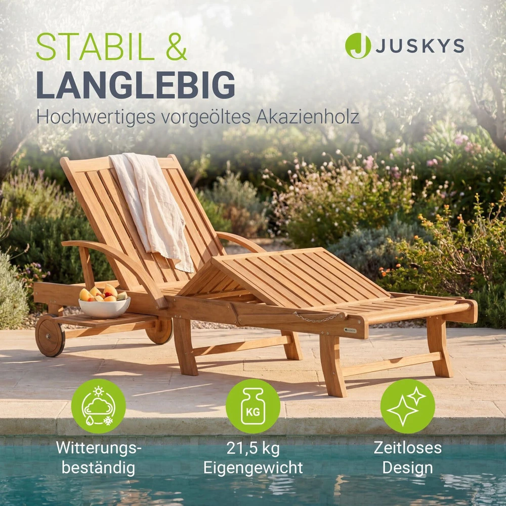 Juskys Gultas SunScape su ratukais ir staliuku 196x72,5x30 cm akacijos mediena