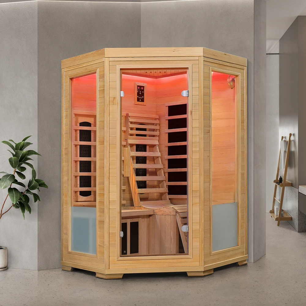 Juskys Infraraudonųjų spindulių kabina Aalborg su dviem technologijomis 120x120 cm maumedžio mediena
