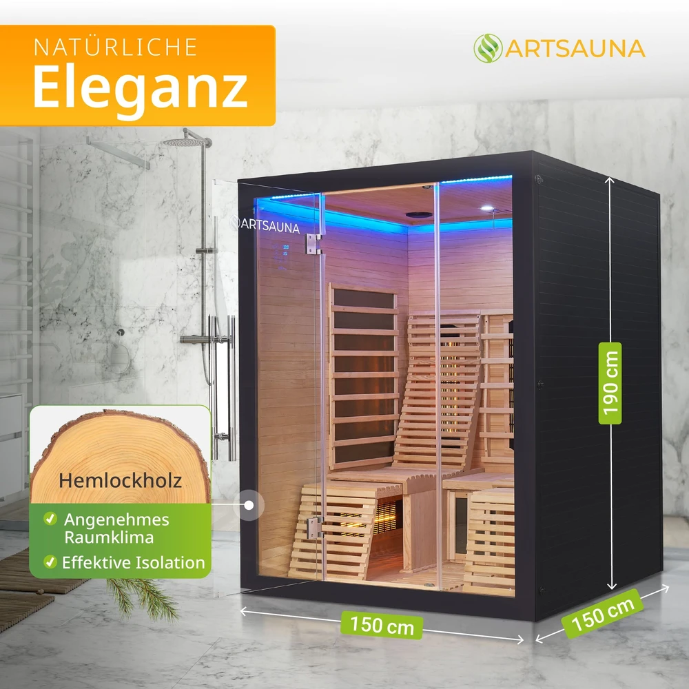 Juskys Infraraudonųjų spindulių kabina Helsinki 150 su dviem technologijomis 150x150x190 cm juoda