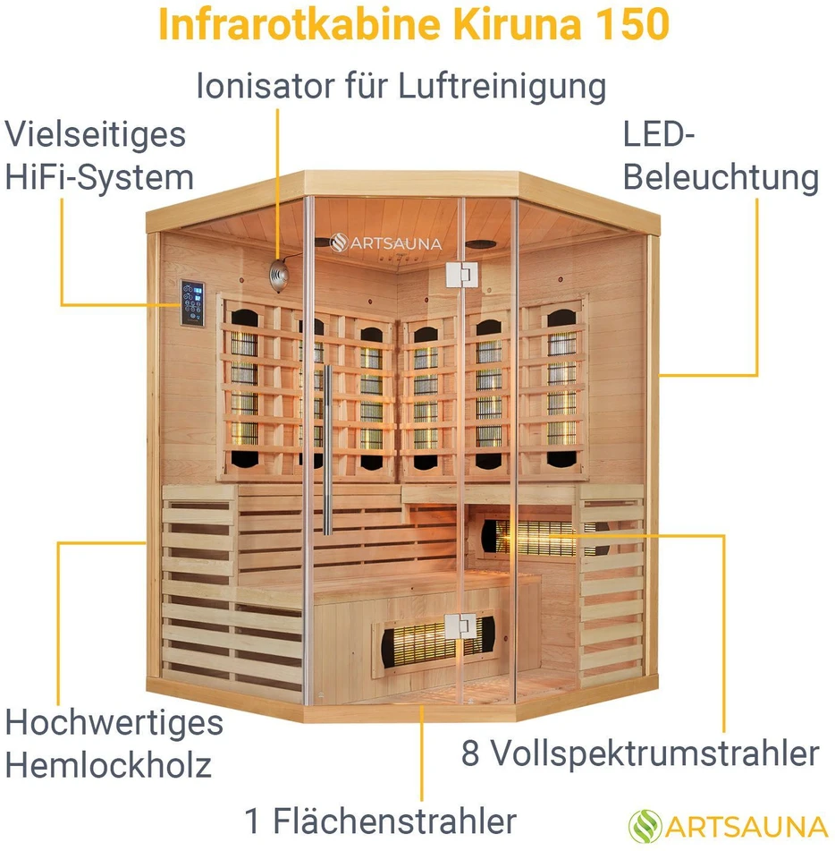 Juskys Infraraudonųjų spindulių kabina Kiruna150 150x150x200 cm maumedžio mediena