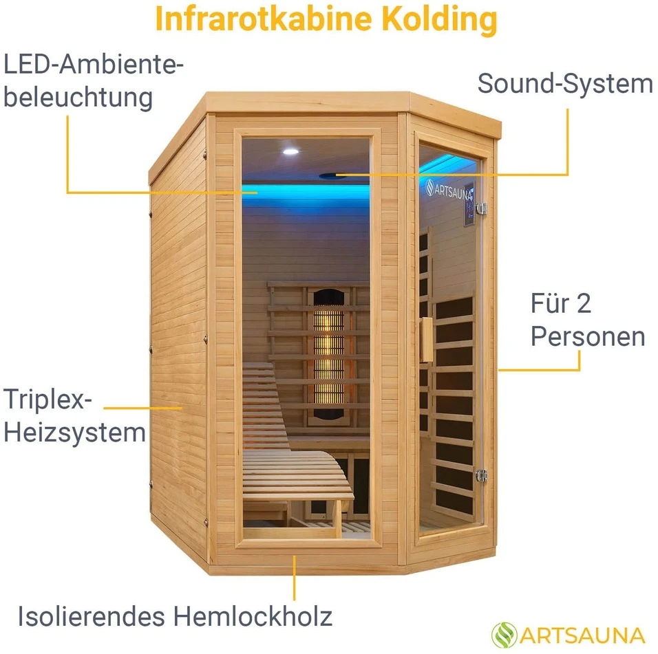 Juskys Infraraudonųjų spindulių kabina Kolding 130x190x190 cm hemlock mediena