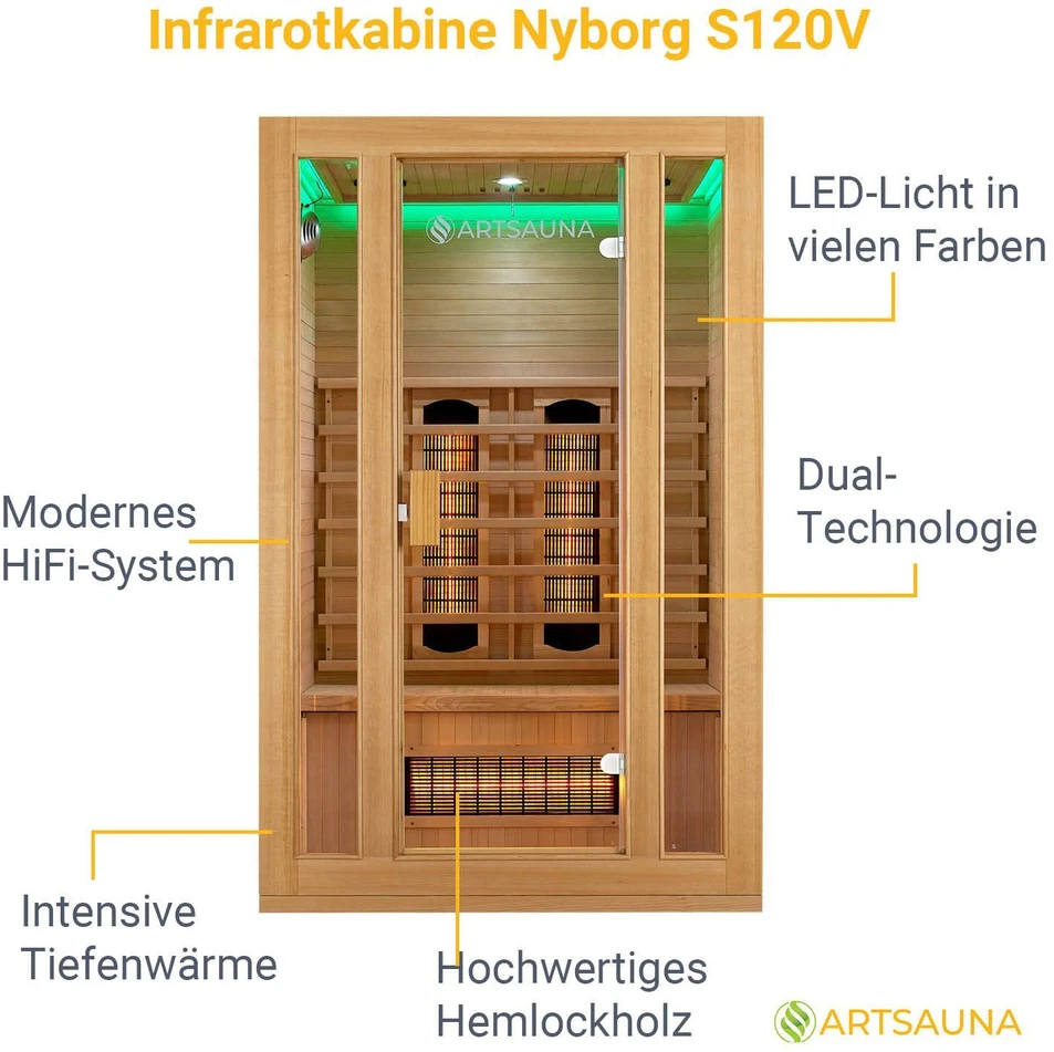 Juskys Infraraudonųjų spindulių kabina Nyborg S120V 120x105x190 cm maumedžio mediena