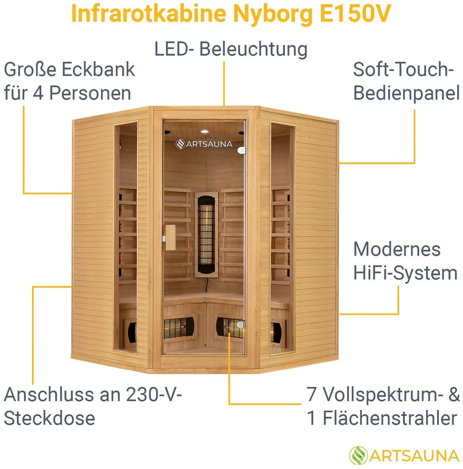 Juskys Infraraudonųjų spindulių kabina Nyborg E150V 150x150x190 cm maumedžio mediena