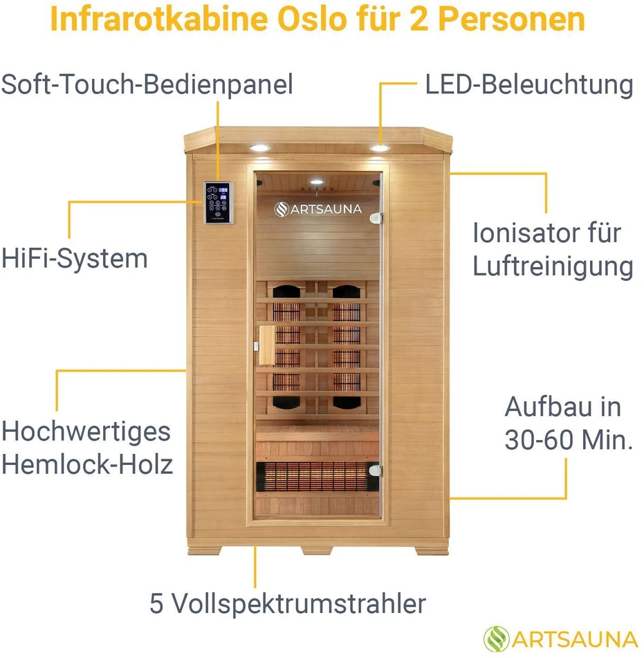 Juskys Infraraudonųjų spindulių kabina Oslo 120x100x190 cm juodalksnio mediena