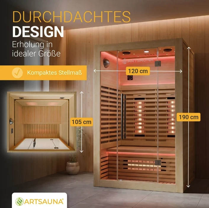 Juskys Infraraudonųjų spindulių kabina Trondheim120 2 asmenims, natūralaus Hemlock medžio