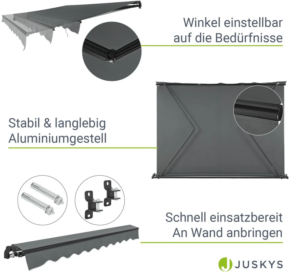 Juskys Ištraukiamas markizės stogelis 300x250 cm pilkas