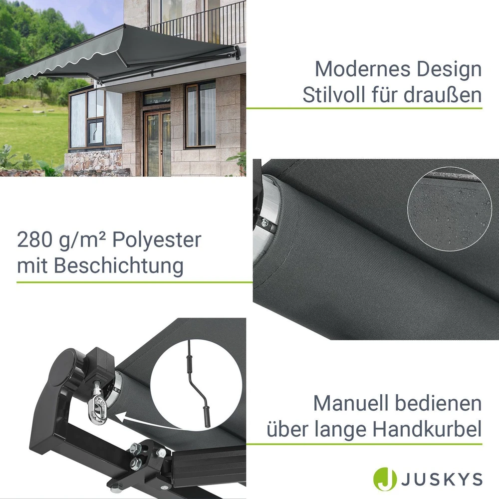Juskys Ištraukiamas markizės stogelis 300x250 cm pilkas