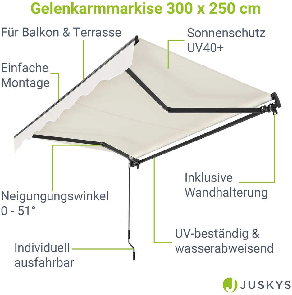 Juskys Ištraukiama markizė 300x250 cm smėlio spalvos