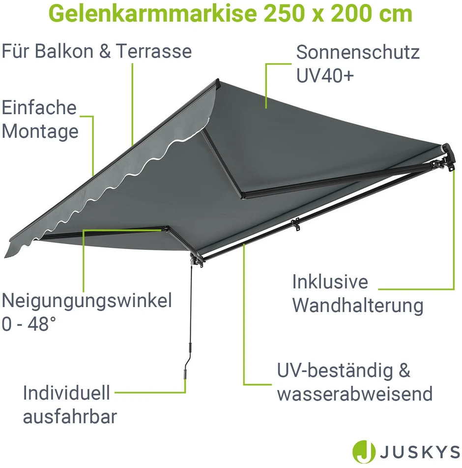 Juskys Ištraukiamas markizės stogelis 250x200 cm pilkas