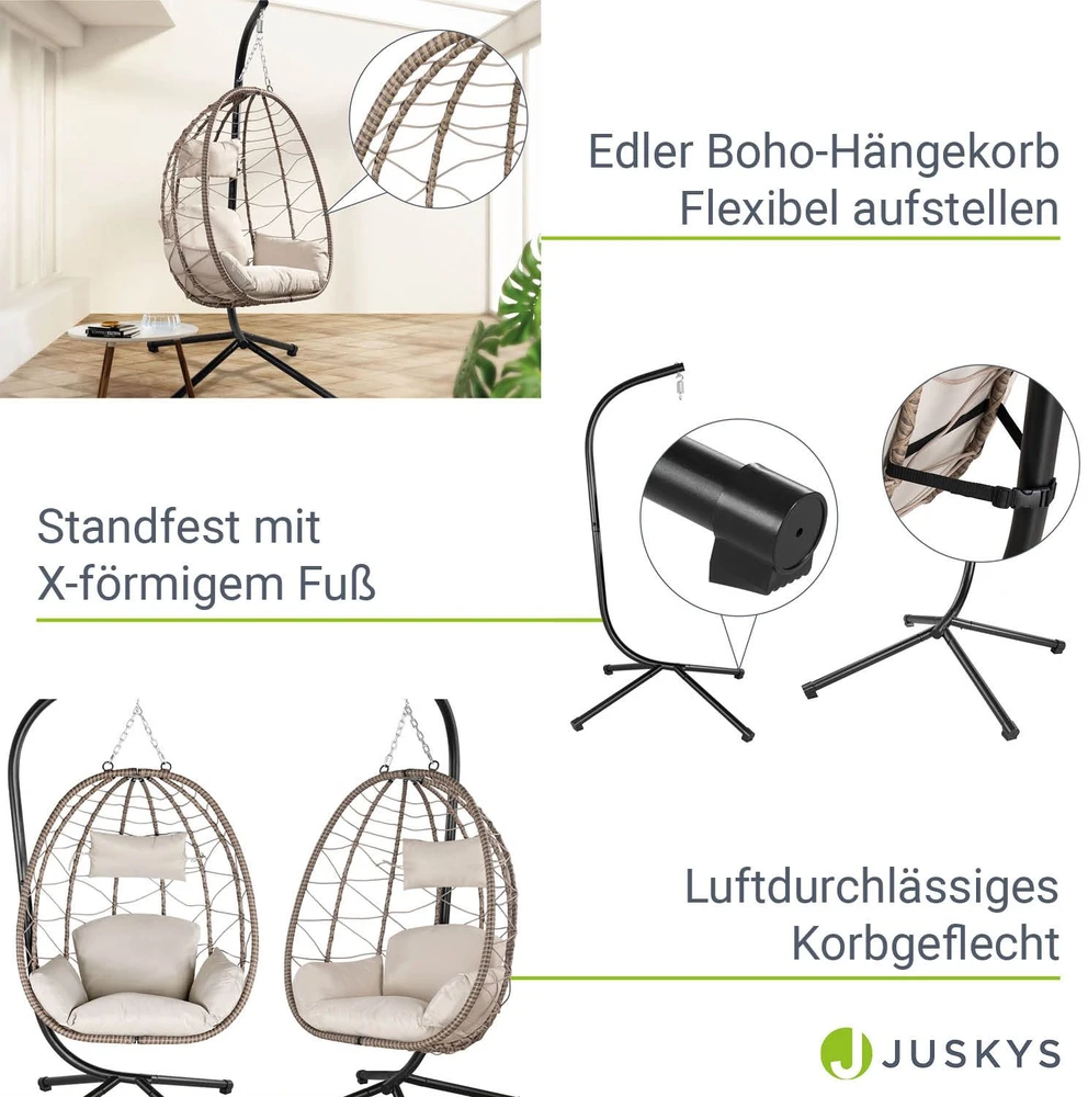 Juskys Kabantis kiaušinio formos krėslas Aria su stoveliu 95x95x196 cm tamsiai pilkas