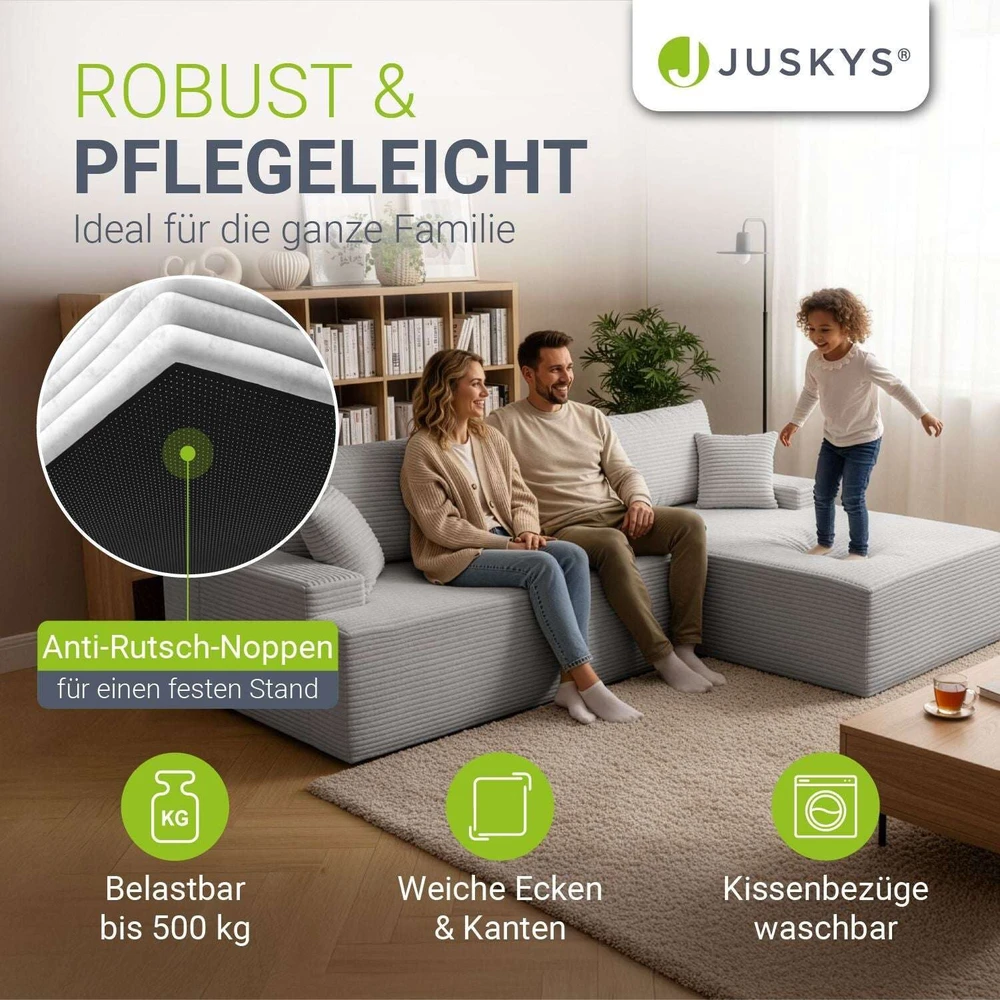 Juskys Kampinė sofa Coredo 250x56x155 cm šviesiai pilka dešinė ottoman dalis