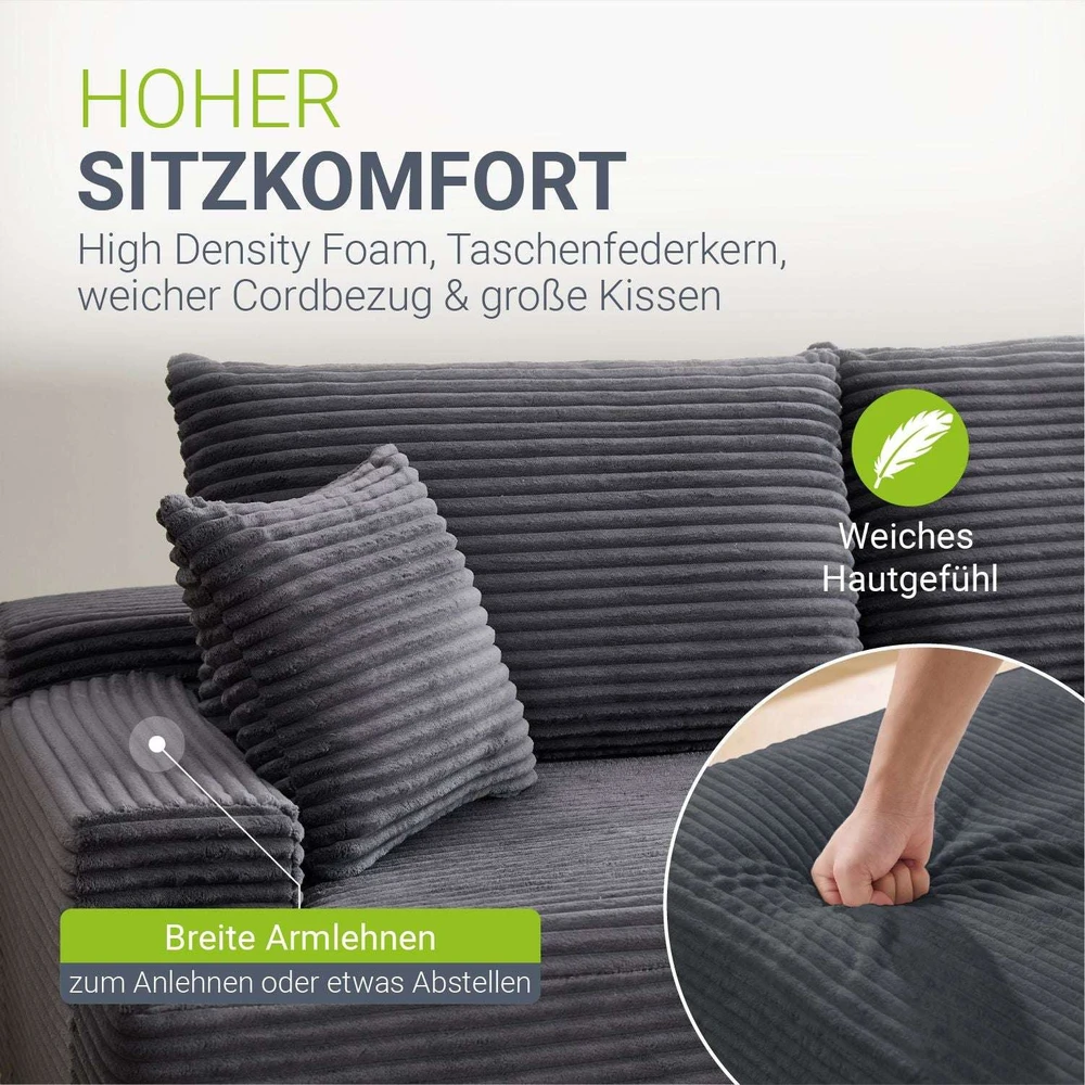 Juskys Kampinė sofa Coredo su otomanu dešinėje 250x56x155 cm tamsiai pilka
