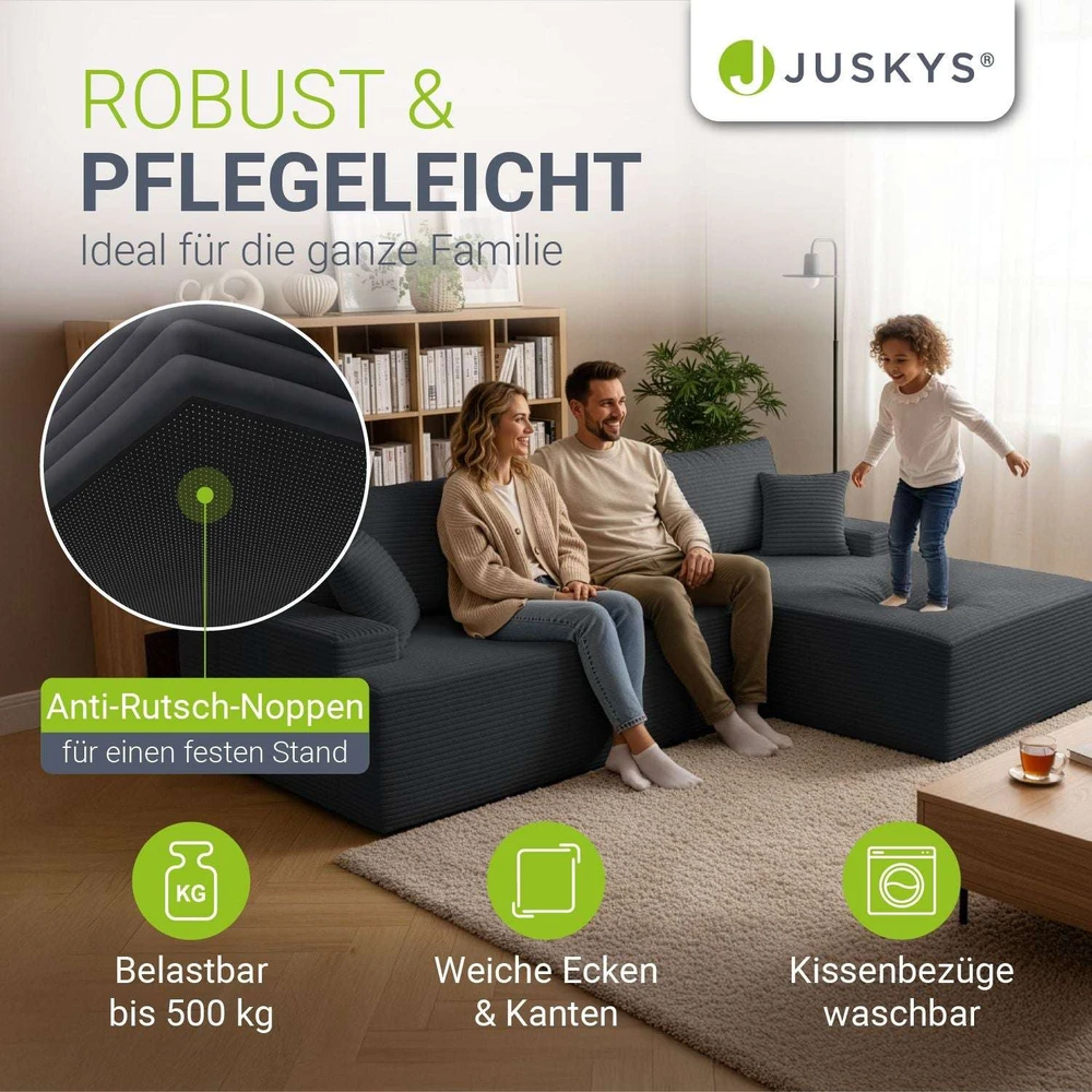 Juskys Kampinė sofa Coredo su otomanu dešinėje 250x56x155 cm tamsiai pilka