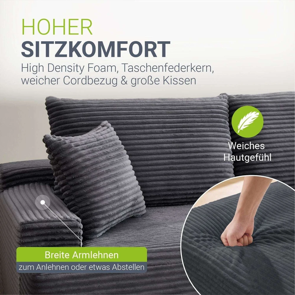 Juskys Kampinė sofa Coredo su otomanu dešinėje 250x56x155 cm tamsiai pilka