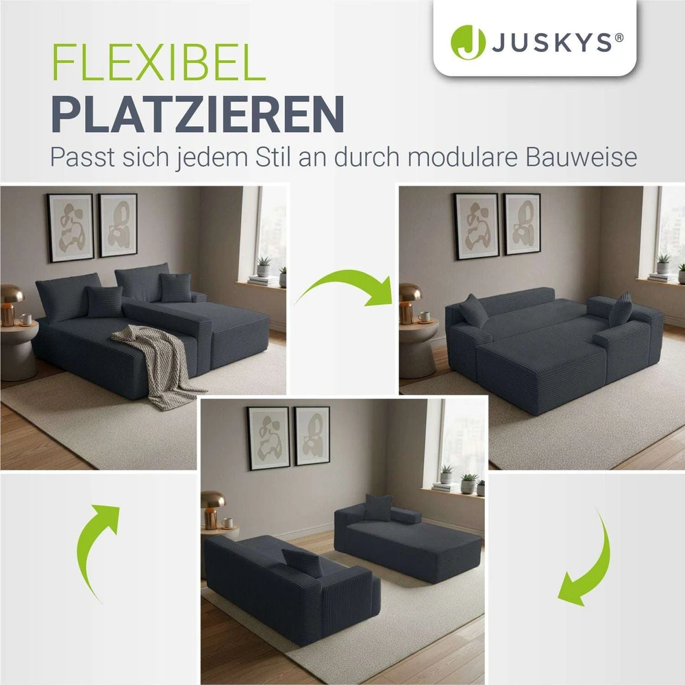 Juskys Kampinė sofa Coredo su otomanu dešinėje 250x56x155 cm tamsiai pilka