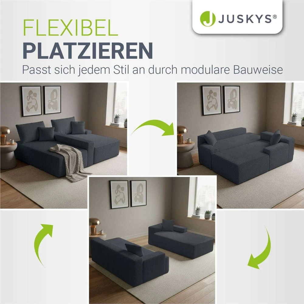 Juskys Kampinė sofa Coredo su otomanu dešinėje 250x56x155 cm tamsiai pilka