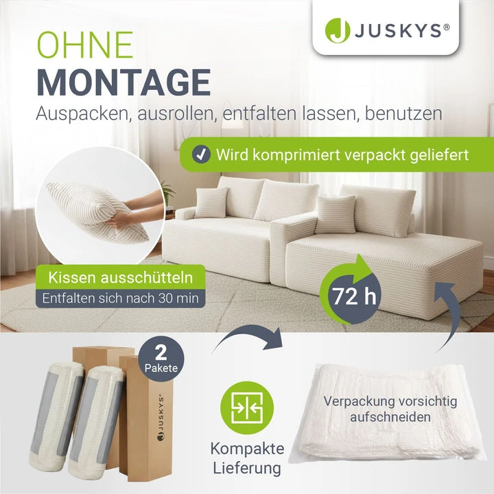 Juskys Kampinė sofa Homestar Coredo su dešiniuoju otomanu, kreminė