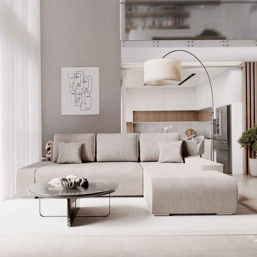 Juskys Kampinė sofa Iseo su dešiniuoju otomanu 260x180x81 cm smėlio spalvos