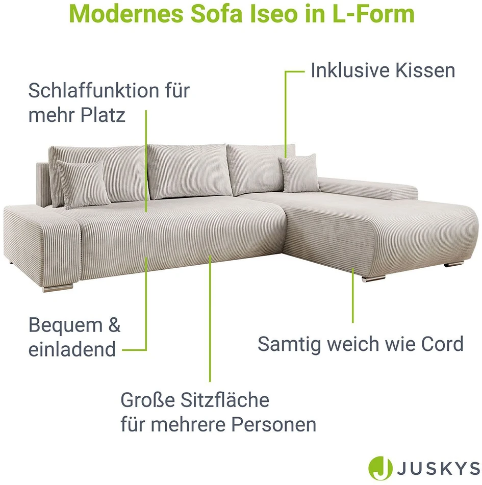 Juskys Kampinė sofa Iseo su dešiniuoju otomanu 260x180x81 cm smėlio spalvos