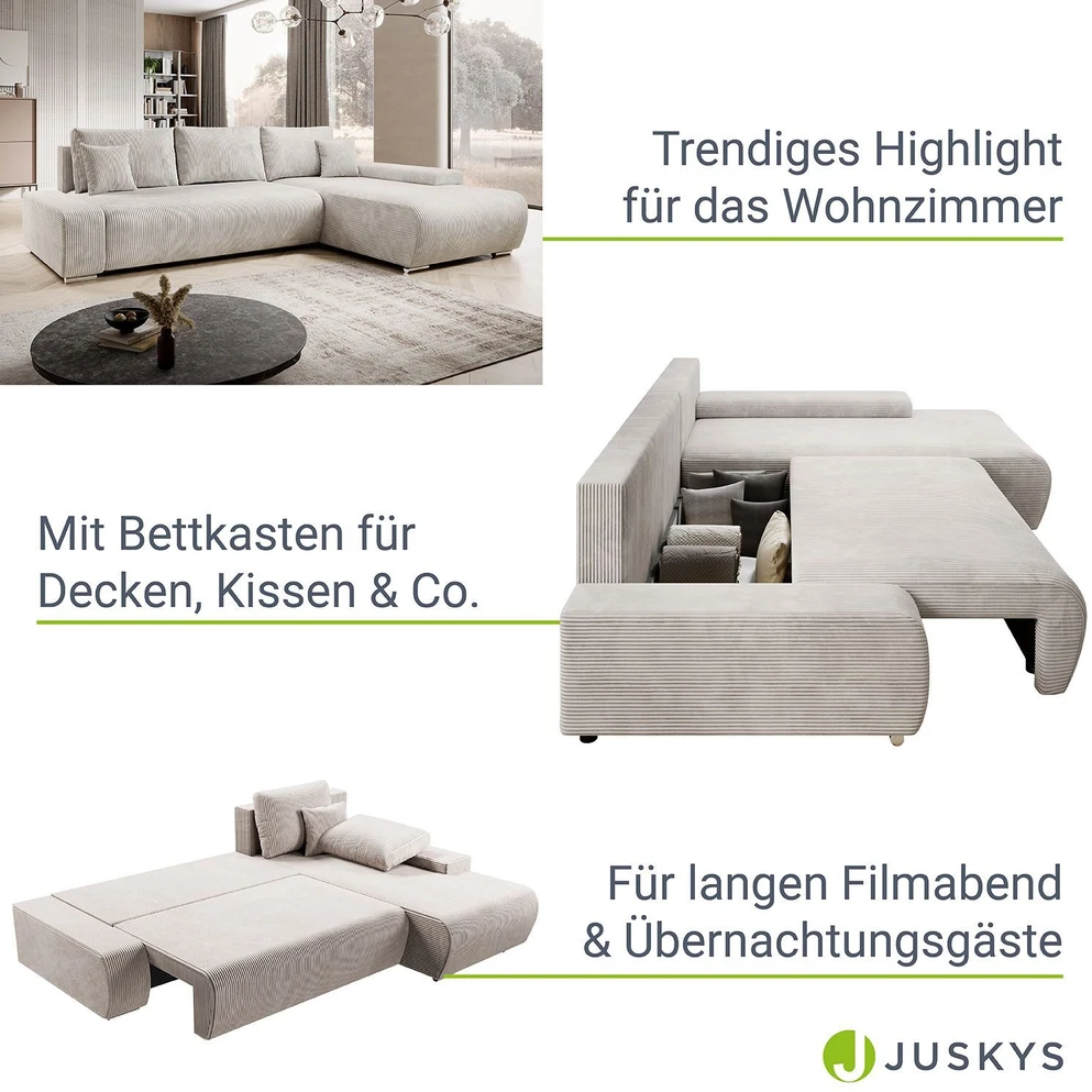 Juskys Kampinė sofa Iseo su dešiniuoju otomanu 260x180x81 cm smėlio spalvos