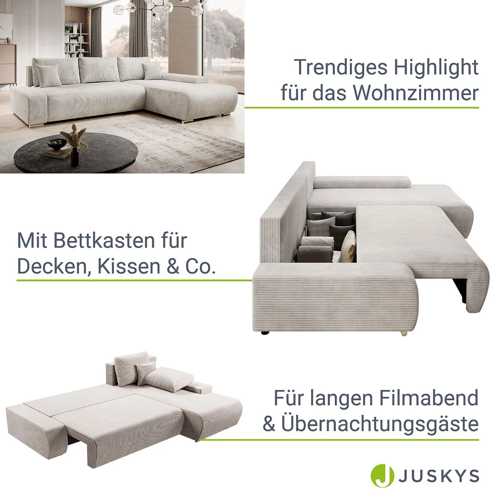 Juskys Kampinė sofa Iseo su dešiniuoju otomanu 260x180x81 cm smėlio spalvos