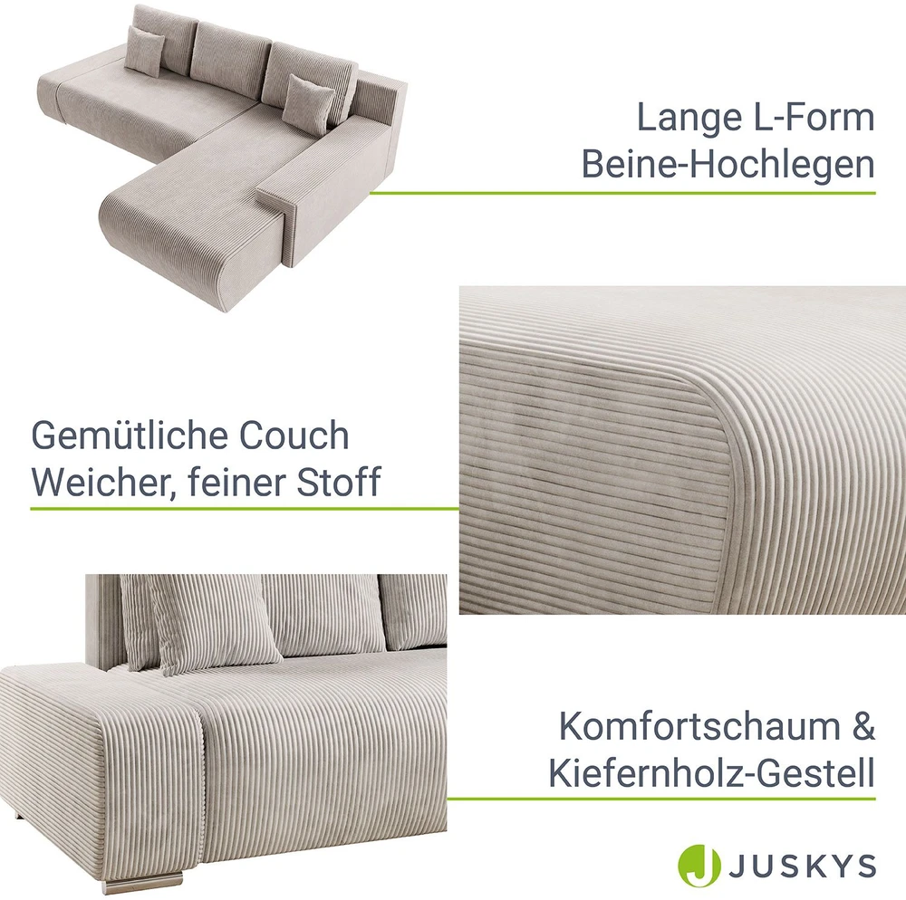 Juskys Kampinė sofa Iseo su dešiniuoju otomanu 260x180x81 cm smėlio spalvos