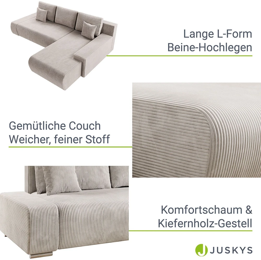 Juskys Kampinė sofa Iseo su dešiniuoju otomanu 260x180x81 cm smėlio spalvos