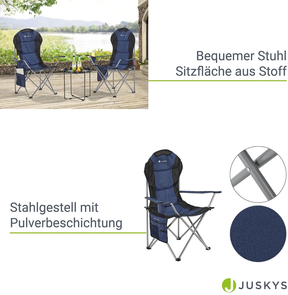 Juskys Kempingo kėdė Lido su butelių laikikliu ir nešiojimo krepšiu 62x62x102 cm tamsiai mėlyna