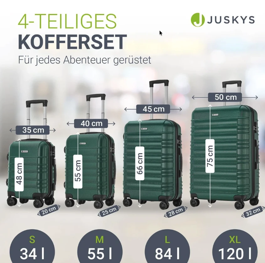 Kelioninis Juskys Kietasis lagaminų rinkinys Rom 4 vnt tamsiai žalias