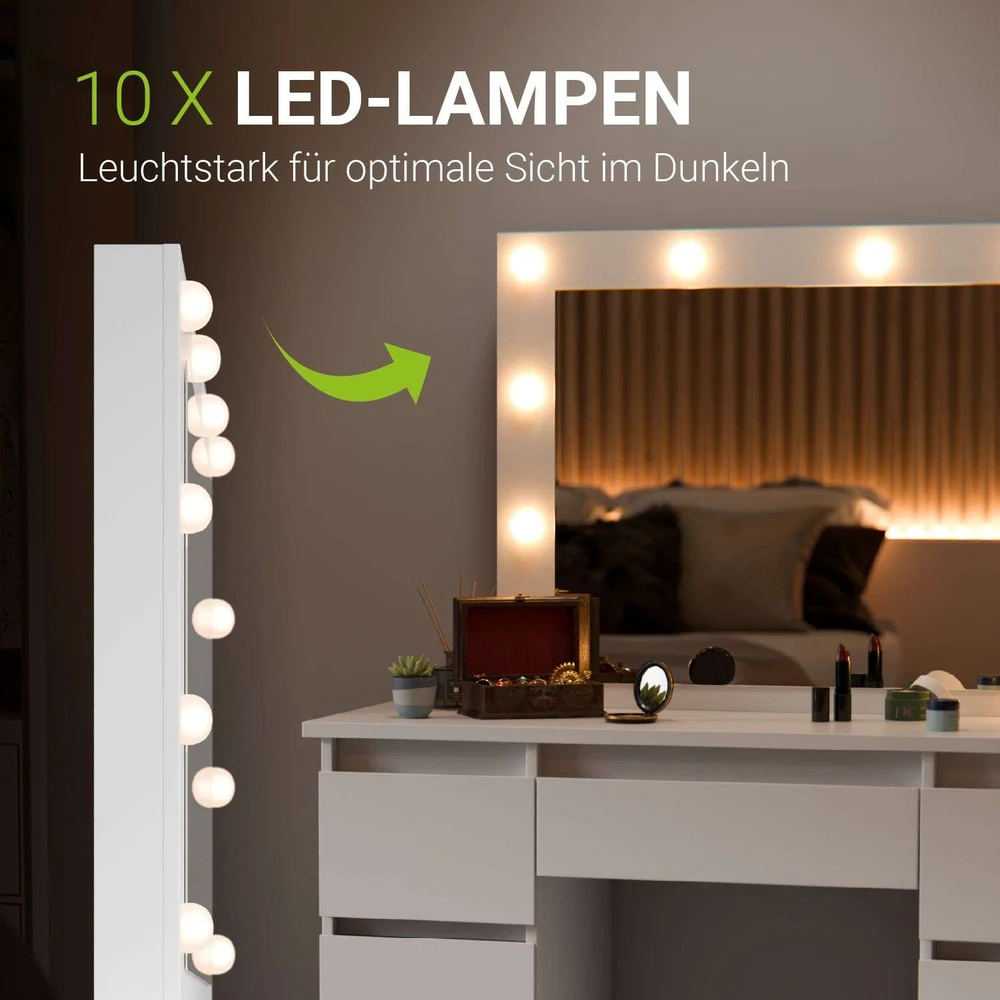 Juskys Komedonas Homestar Talea su LED ir taburete Melly 110x40x141 cm baltas