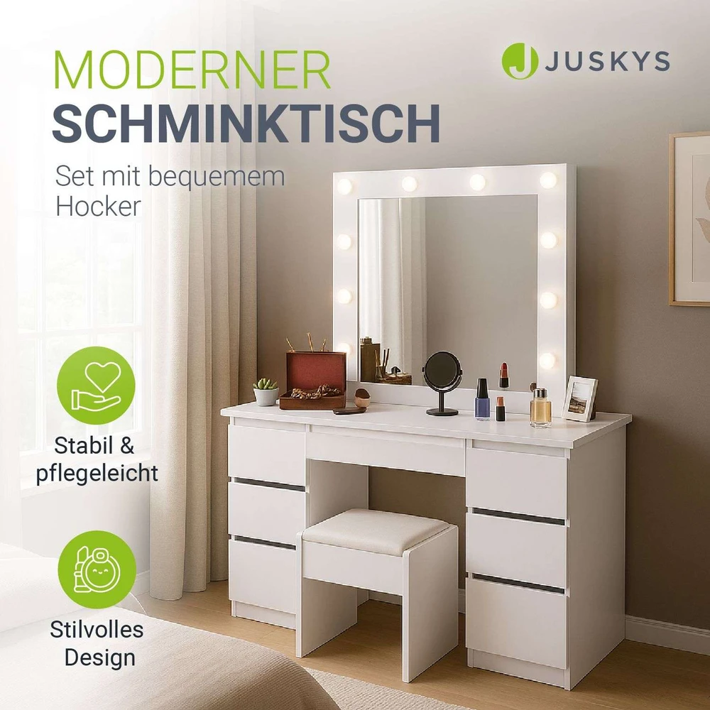 Juskys Komedonas Homestar Talea su LED ir taburete Melly 110x40x141 cm baltas