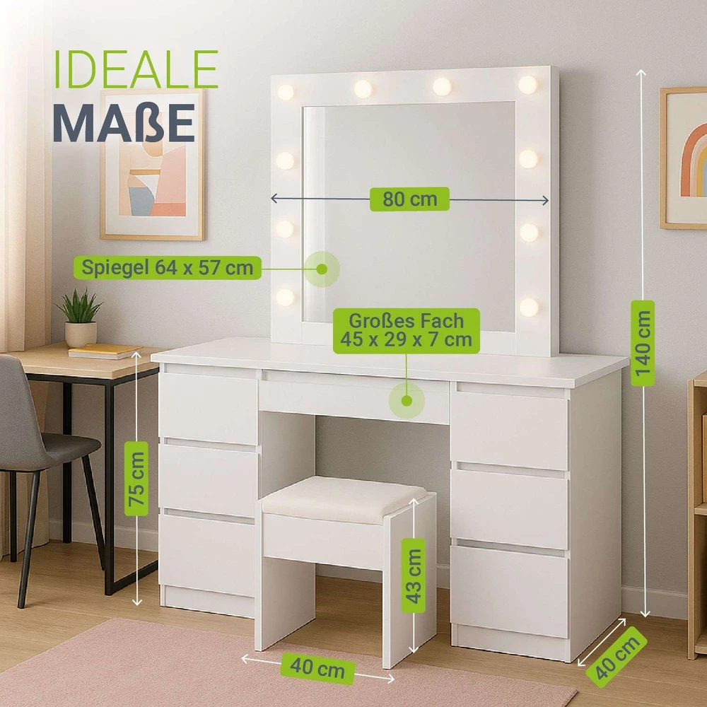 Juskys Komedonas Homestar Talea su LED ir taburete Melly 110x40x141 cm baltas