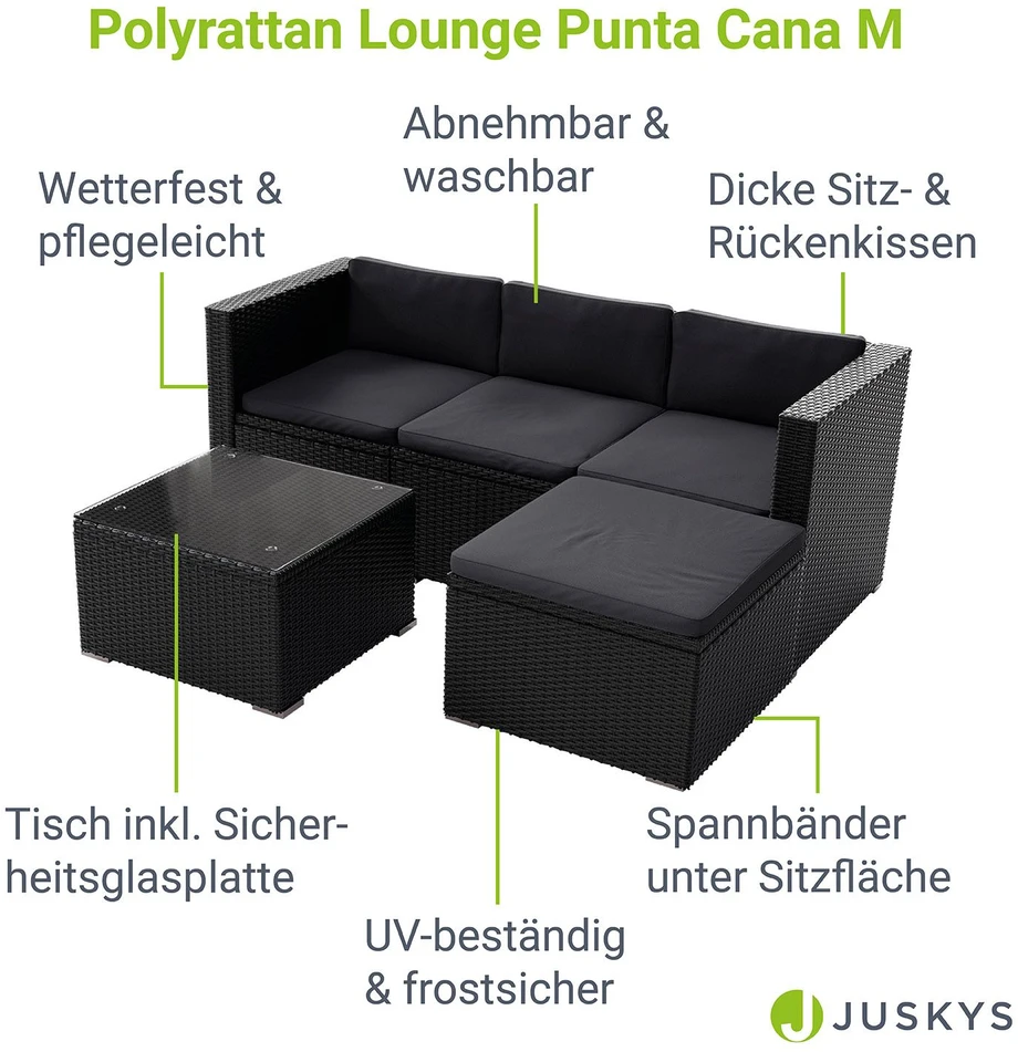 Lauko baldų komplektas Juskys Poilsio komplektas Homestar Punta Cana M Sofa 178x69x65 cm juoda/tamsiai pilka