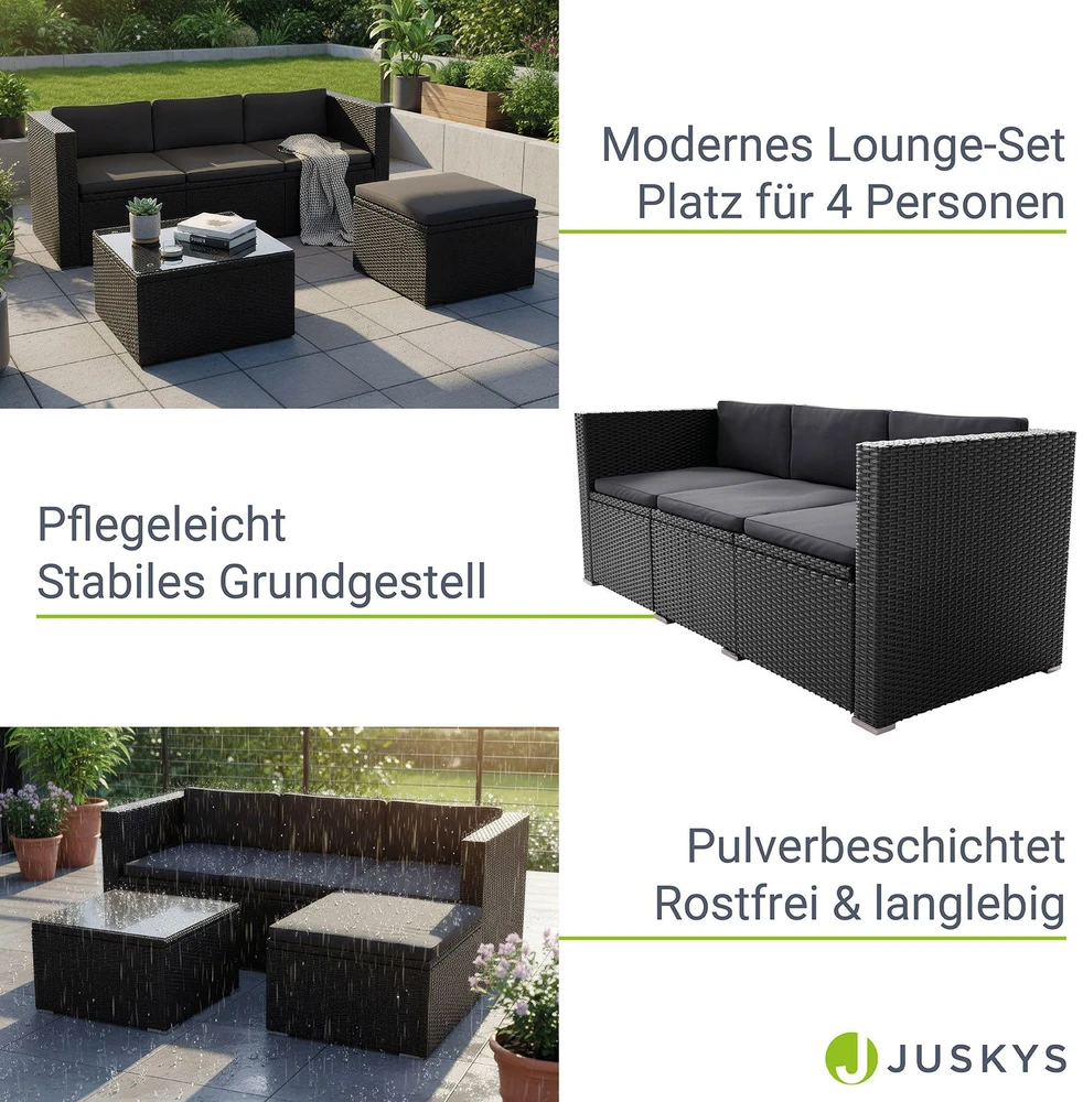 Lauko baldų komplektas Juskys Poilsio komplektas Homestar Punta Cana M Sofa 178x69x65 cm juoda/tamsiai pilka