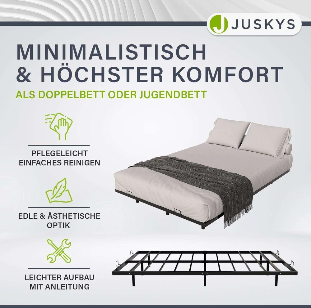 Lova Juskys Metalinis lovos rėmas Palamos 140x200x20 cm juodas su LED