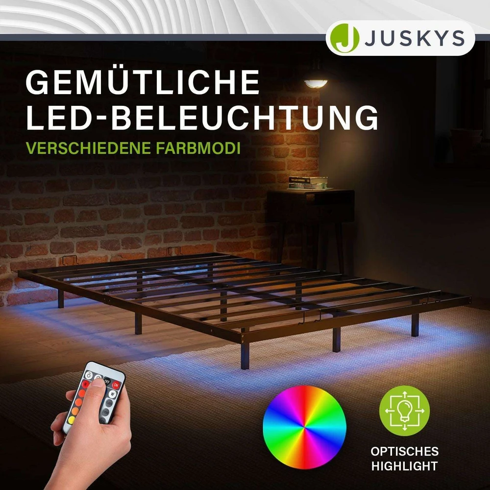 Lova Juskys Metalinis lovos rėmas Palamos 140x200x20 cm juodas su LED