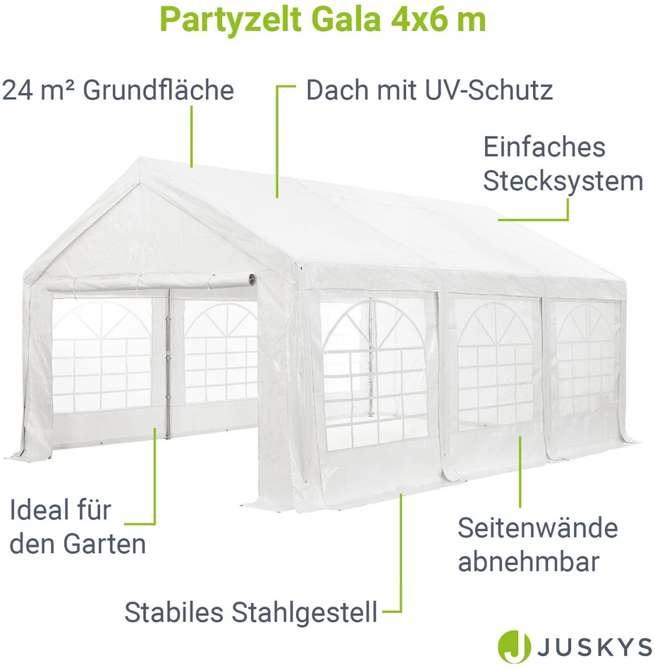 Juskys Šventinė palapinė Gala 4x6 m balta