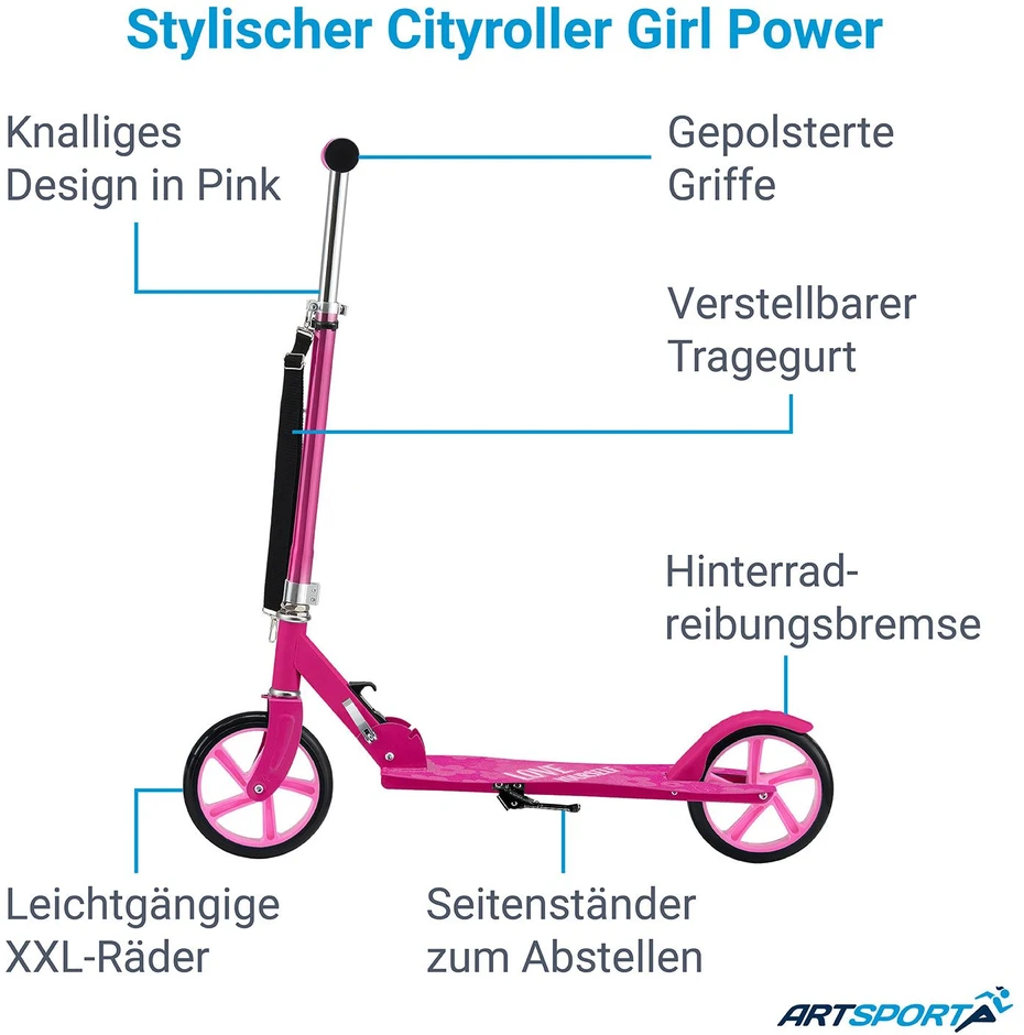 Juskys Vaikiškas paspirtukas Homestar Girl Power 88x37x96-106 cm rožinis