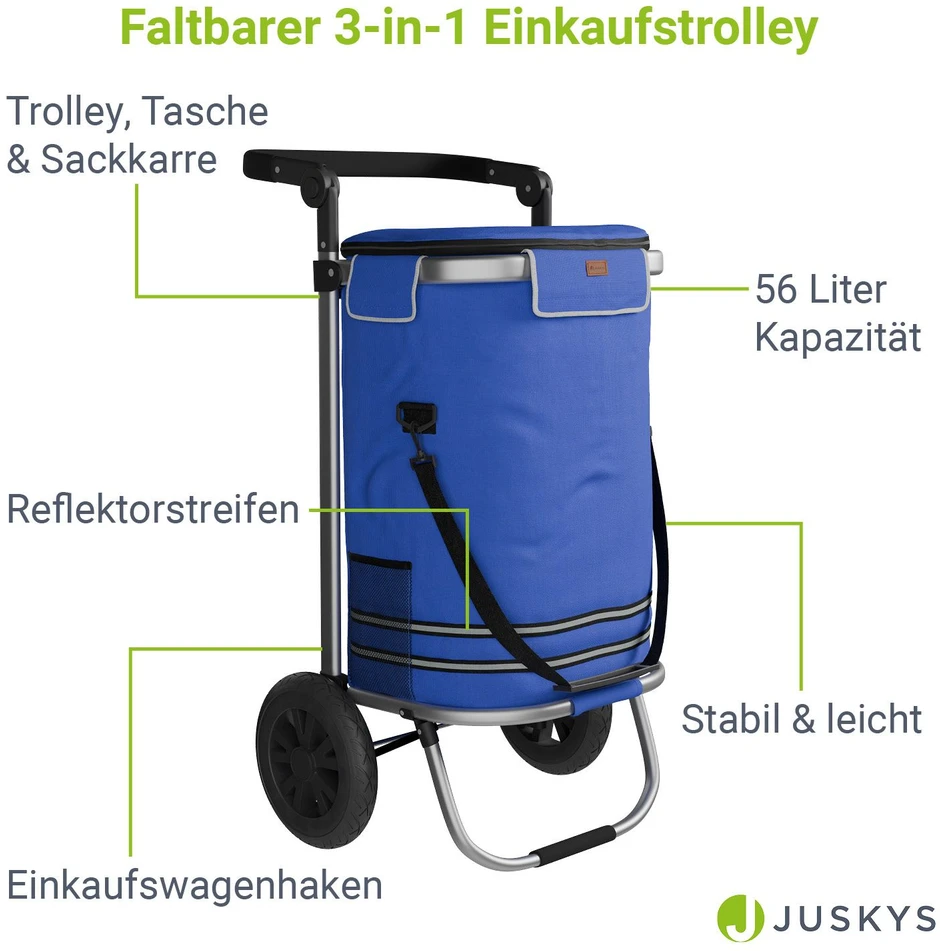 Juskys Pirkinių vežimėlis su dviem ratais 98x37x43 cm tamsiai mėlynas