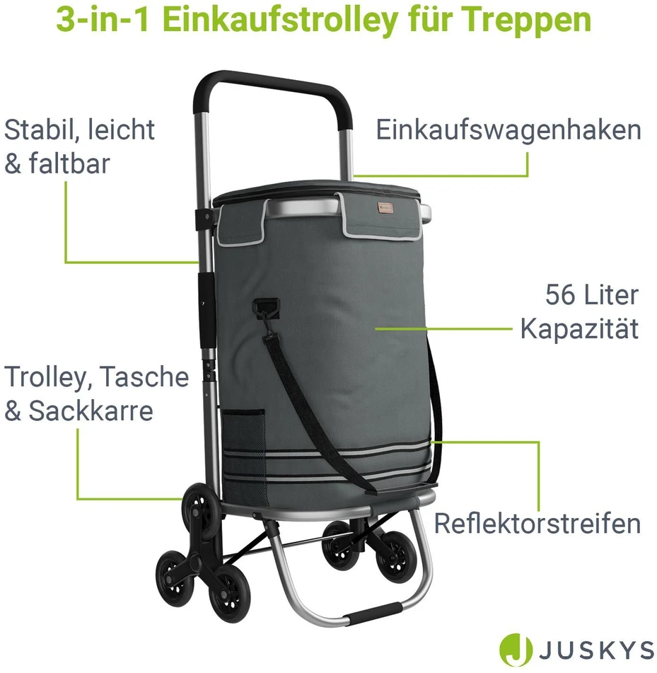 Juskys Pirkinių vežimėlis su laiptų kopikliu 98x37x43 cm pilkas