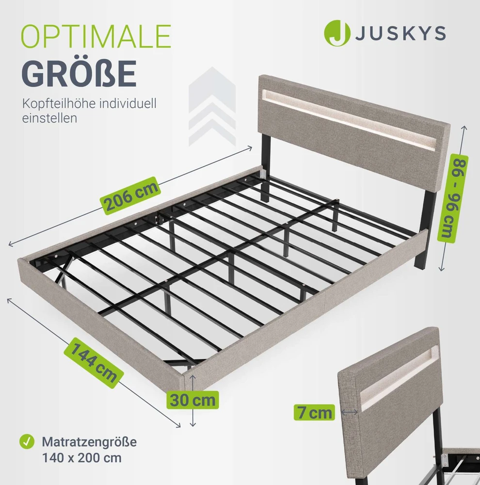 Juskys Plaukiojanti lova Lissabon 140x200 cm balta LED